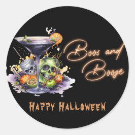Boos und Booze-Halloween-Party Runder Aufkleber
