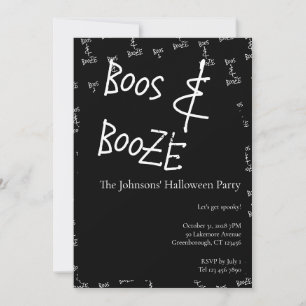 Boos und Booze Halloween-Party Schwarzweiß Einladung