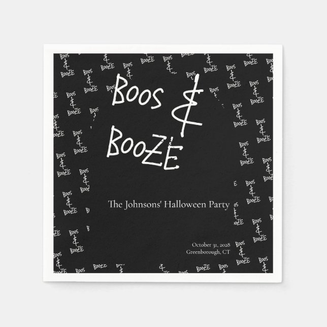 Boos und Booze Halloween-Party Schwarzweiß Serviette (Vorderseite)