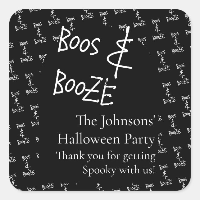Boos und Booze Halloween-Party Vielen Dank Quadratischer Aufkleber (Vorderseite)