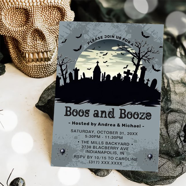 Boos und Booze Moon Halloween-Party Einladung (Von Creator hochgeladen)
