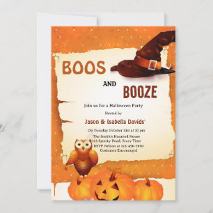 Boos und Booze Orange Kürbis Halloween-Party  Einladung