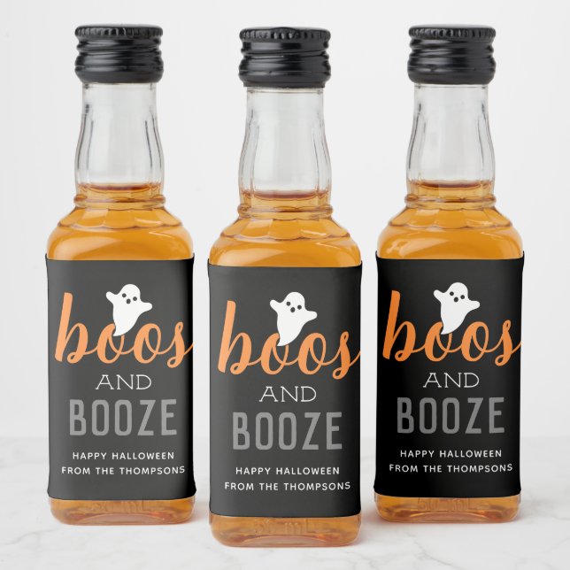 Boos und Booze Orange und Schwarzes Halloween Alkoholflaschenetikett (Flaschen)
