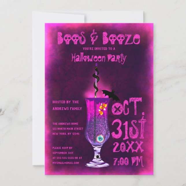 Boos und Booze Spooky Cocktail Drink Halloween Einladung (Vorderseite)
