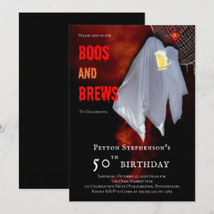 Boos und Brews Ghost Halloween 50. Geburtstagspart Einladung