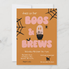 Boos und Brews Niedlich Orange Halloween Einladung