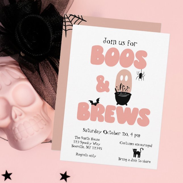 Boos und Brews Niedliche Frauen Halloween Einladung (Von Creator hochgeladen)
