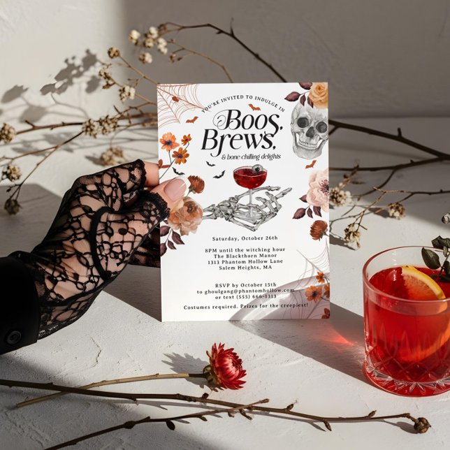 Boos und Brews Wasserfarbe Halloween Adult Party Einladung (Boos and Brews Watercolor Halloween Adult Party Invitation)