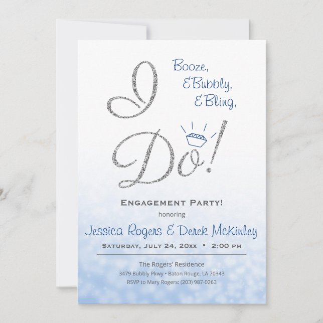 Boost, Bubble & Bling, ich tue Blue Engagement Par Einladung (Vorderseite)