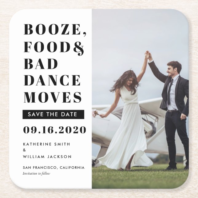 Boost Food Bad Dance bewegt sich Save the Date Fot Rechteckiger Pappuntersetzer (Vorderseite)