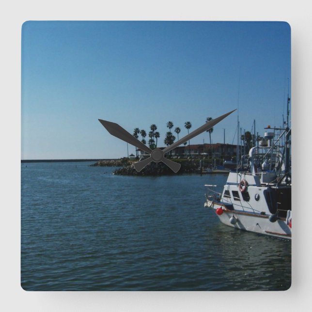 Boot am Ozean, CA Wall Clock Quadratische Wanduhr (Vorderseite)