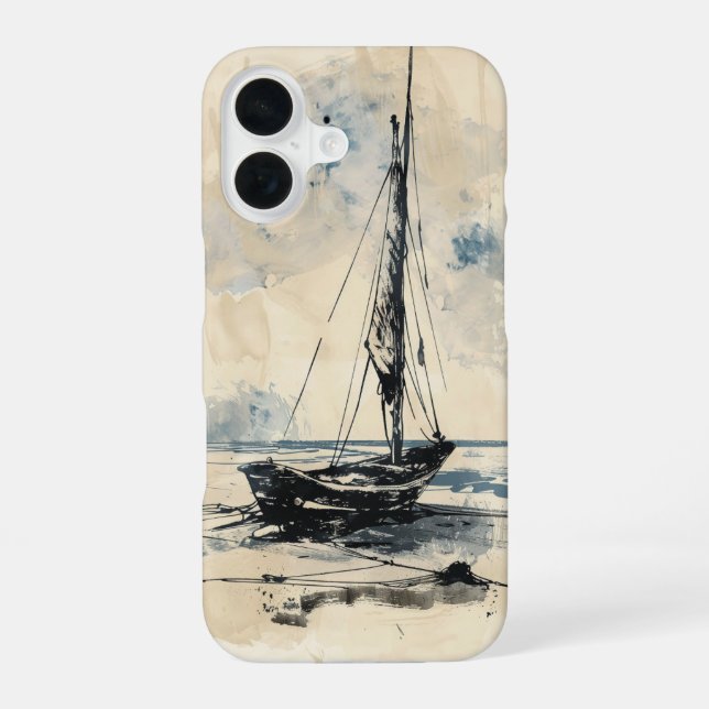 Boot am Strand iPhone 16 Hülle (Rückseite)
