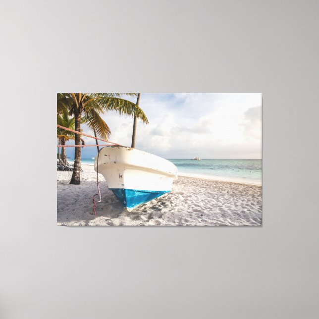 Boot am Strand Leinwanddruck (Vorderseite)