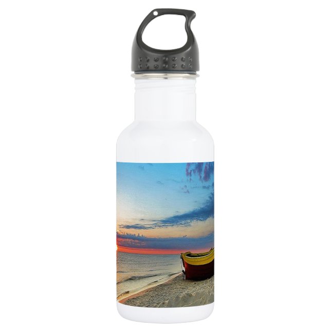 Boot am Strand Trinkflasche (Vorderseite)