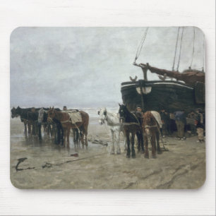 Boot auf dem Strand in Scheveningen, 1876 Mousepad