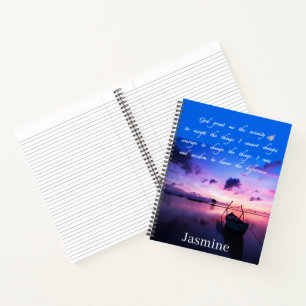 Boot auf ruhigen Gewässern Ruhegebet personalisier Notizbuch