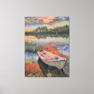 Boot bei Sonnenuntergang: Realistische Wandkunst m Leinwanddruck