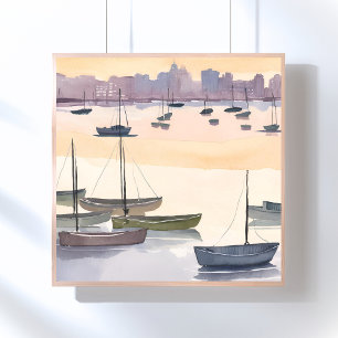 Boot-Marina   Aquarell-Ozeanbucht Poster