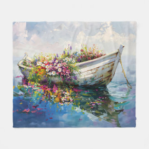Boot mit farbenfrohen Wildblumen Fleecedecke