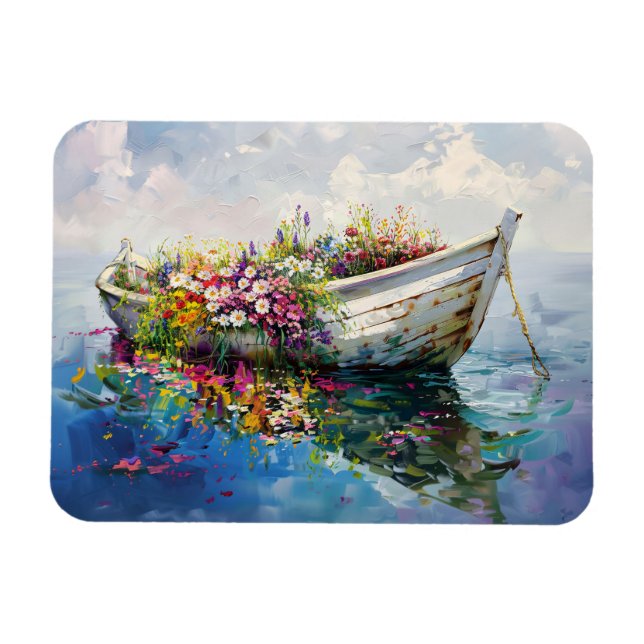 Boot mit farbenfrohen Wildblumen flexibel Magnet (Horizontal)
