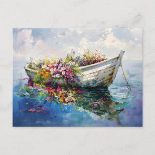 Boot mit farbenfrohen Wildblumen Postkarte