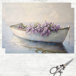 Boot mit Lila Lilacs-Malerei Decoupage Seidenpapier