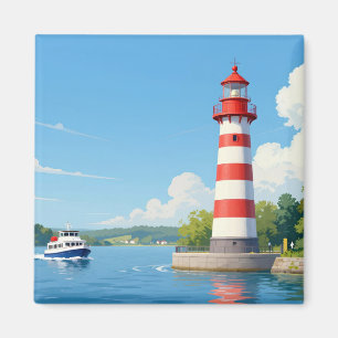 Boot nahe einem Leuchtturm Magnet