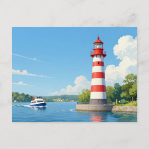 Boot nahe einem Leuchtturm Postkarte
