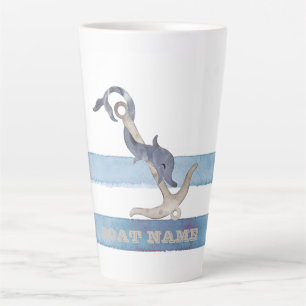 Boot Name, Anker Delfin Hellblaue Streifen Milchtasse