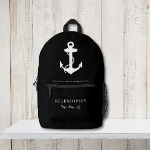 Boot Nautical Anchor Captains Black Bedruckter Rucksack