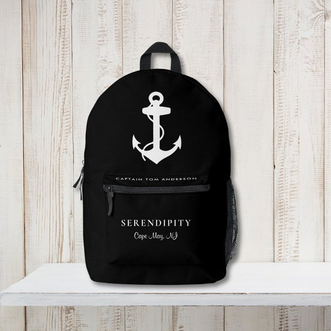 Boot Nautical Anchor Captains Black Bedruckter Rucksack (Von Creator hochgeladen)
