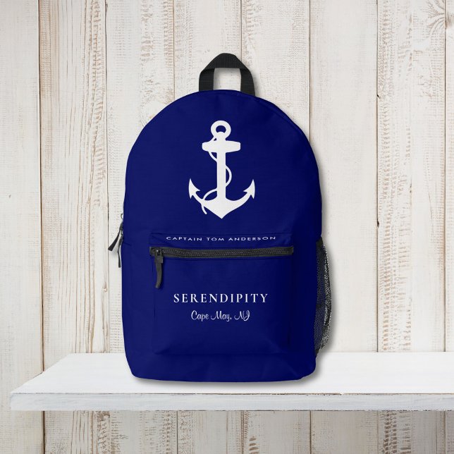 Boot Nautical Anchor Captains Navy Blue Bedruckter Rucksack (Von Creator hochgeladen)