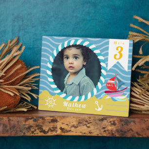 Boot Nautical Foto Geburtstag Blue Yellow Fotoplatte