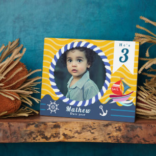 Boot Nautical Foto Geburtstag Blue Yellow Orange Fotoplatte