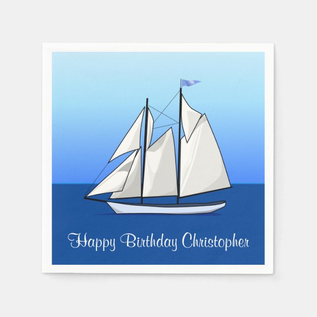 Boot Sailboat Birthday Nautical Sailing Party Name Serviette (Vorderseite)
