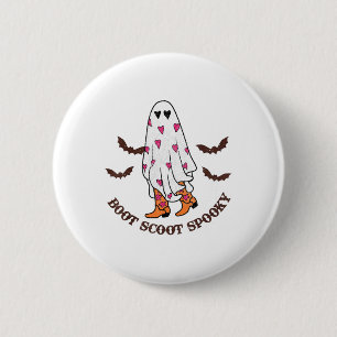 Boot Scoot Spooky Cowboy Ghost Groovy Retro Hallow Button
