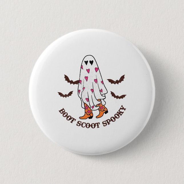 Boot Scoot Spooky Cowboy Ghost Groovy Retro Hallow Button (Vorderseite)