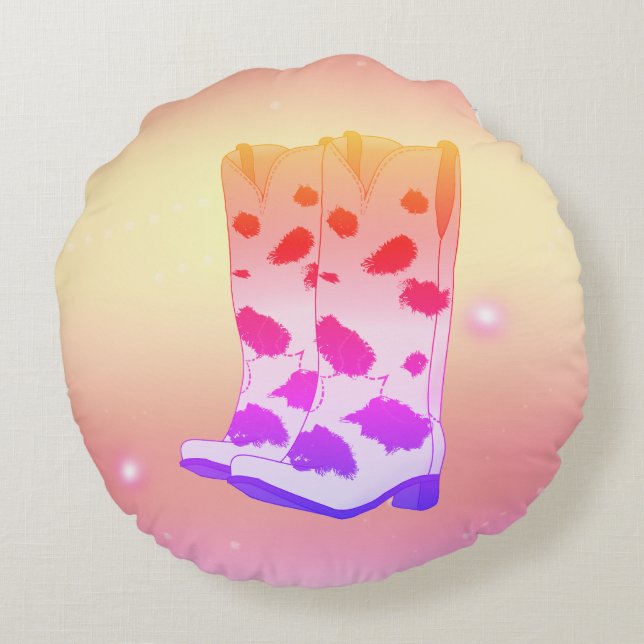 Boot Scoot Throw Pillow (Pink) Rundes Kissen (Rückseite)