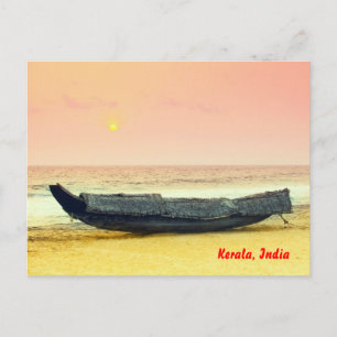 Boot und Sonnenuntergang, Kerala, Indien Postkarte