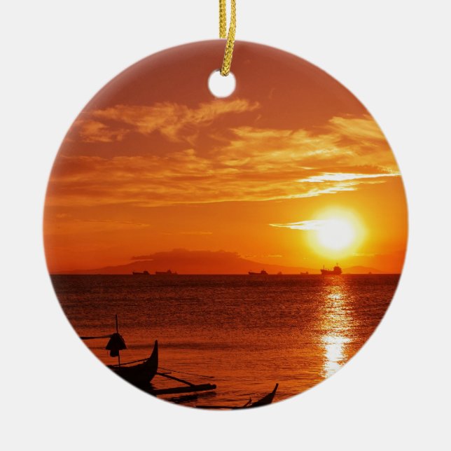 Boot und Sonnenuntergang Keramikornament (Vorne)