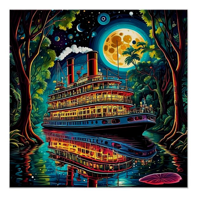 Boot unter Monlit Himmel 1 Poster (Vorderseite)