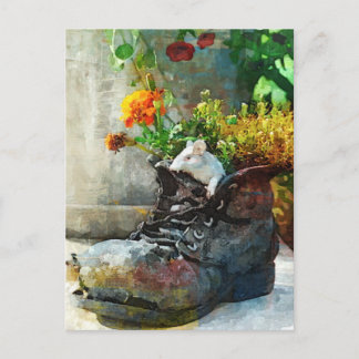 Boot with Blume - Art Print Postcard Postkarte