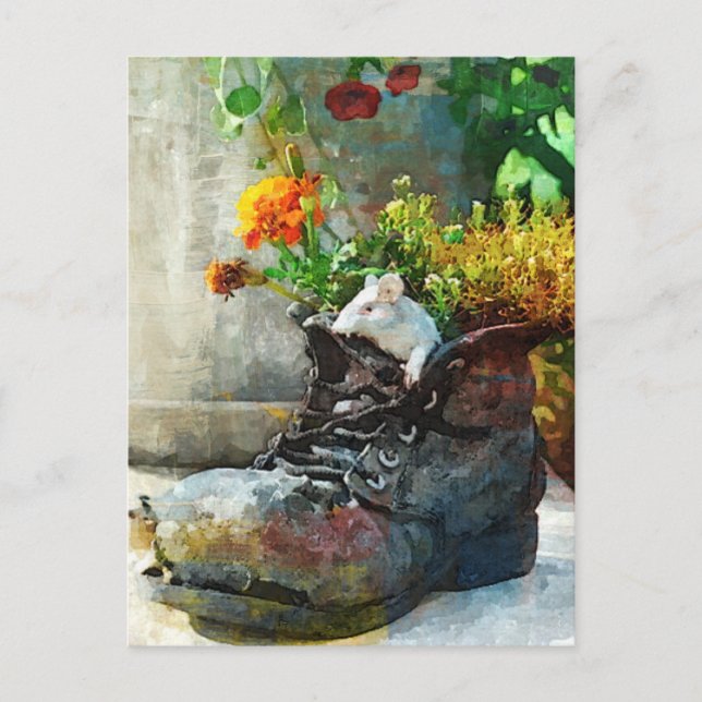 Boot with Blume - Art Print Postcard Postkarte (Vorderseite)