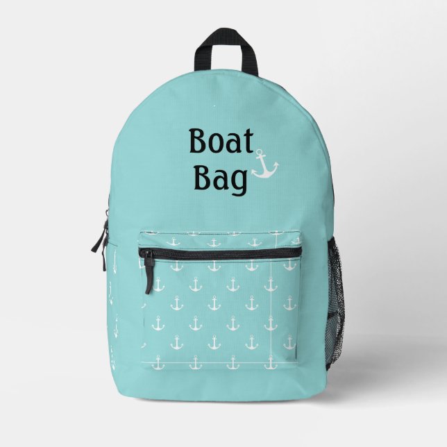 Bootbeutel Aqua and White mit Anker Bedruckter Rucksack (Vorderseite)