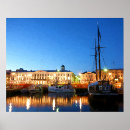 Boote am Helsinki Market Square im Abend Poster