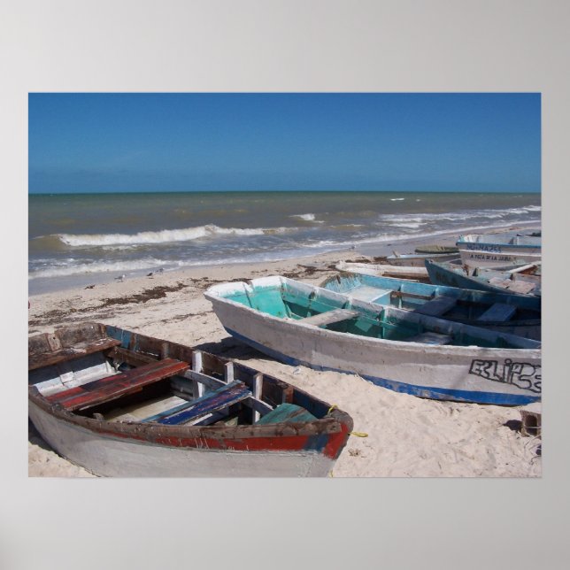 Boote am Strand Poster (Vorne)