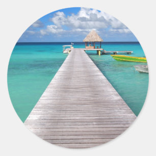 Boote an einer Anlegestelle im Pazifischen Rundauf Runder Aufkleber