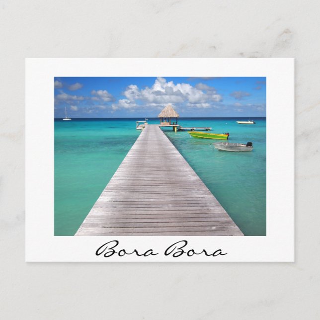 Boote an einer Anlegestelle in Bora Bora weiße Pos Postkarte (Vorderseite)