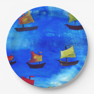 Boote Aquarell Blue Sea Custom Paper Teller 9