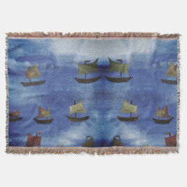 Boote Aquarell Blue Sea Throw Blanket Decke
